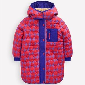 Mini Boden Cosy Longline Coat Purple Heart Print